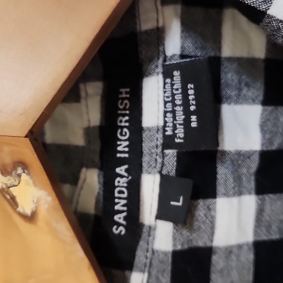 Sandra Ingrish Stretch Button Down Black and White Check Large - Picture 5 of 7